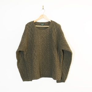 j crew cableknit all wool crew neck green sweater